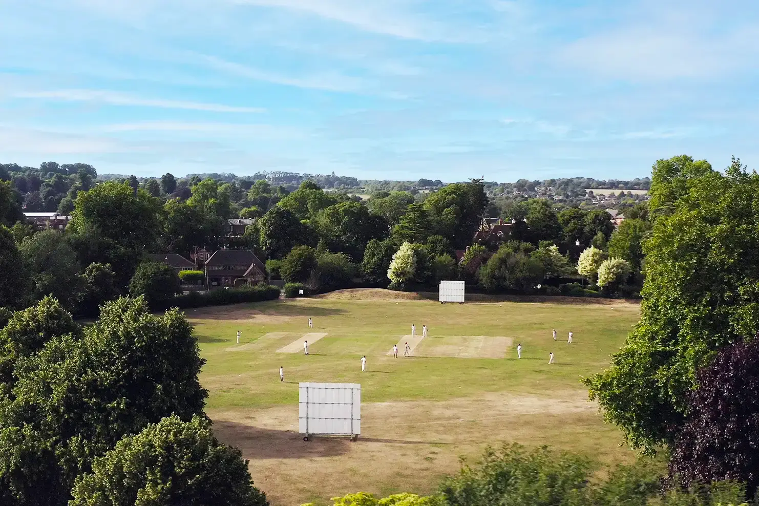 aerial perspective of cricket match