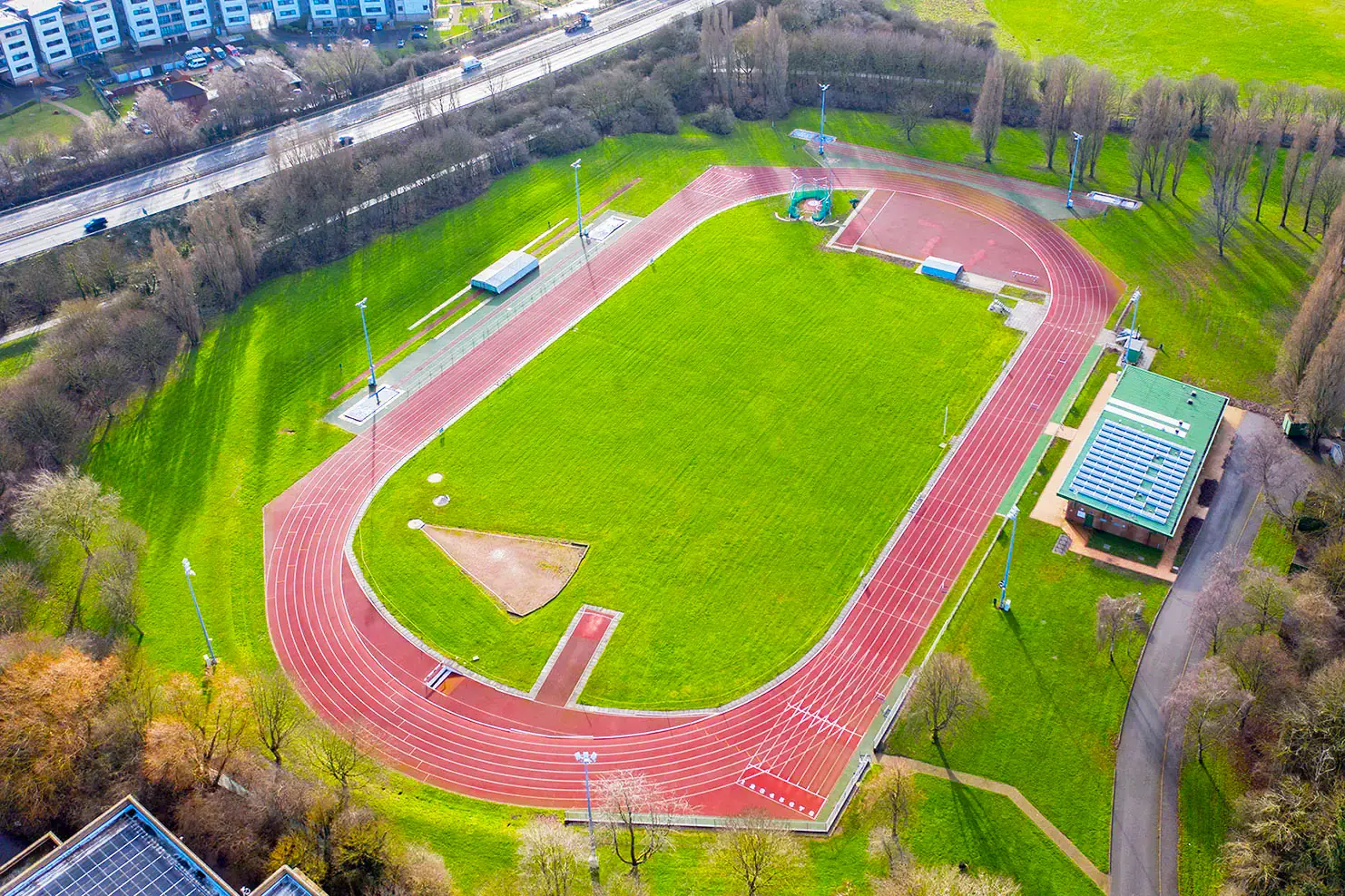 running track drone perspective
