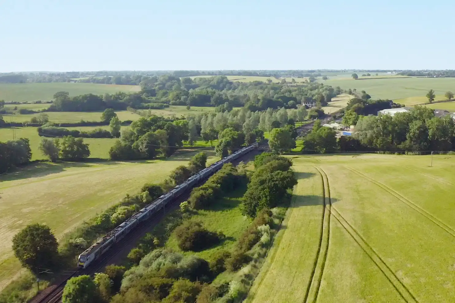 drone perspective of train